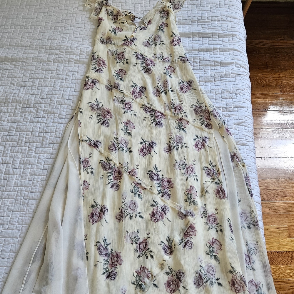 LOVE SHACK FANCY - 100% SILK Sheer Floral Dress in Cream and Purple